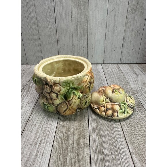 Vtg Ceramic Hand-Painted Tilso Japanese Fruit Decorated Biscuit Jar W/ Lid 4.5" - Picture 6 of 11